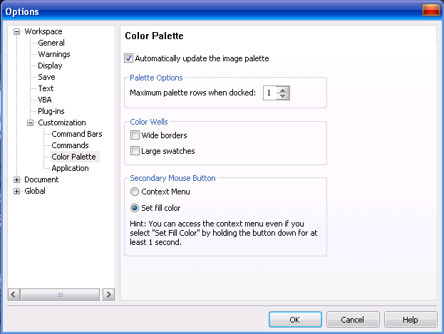 Экранная цветовая палитра в Corel Photo-Paint